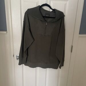 Aerie Quarter Zip Ribbed Sweater Sweatshirt Olive Green Medium New With Tags
